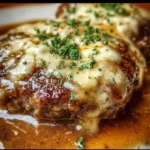 Delicious Amish Hamburger Steak Bake with rich gravy and tender beef