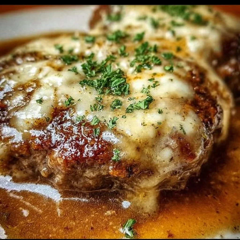 Delicious Amish Hamburger Steak Bake with rich gravy and tender beef