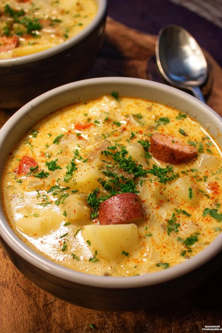 Bowl of flavorful Cajun Potato Soup garnished with green onions