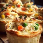 Chicken Pot Pie Biscuit Cups filled with creamy chicken and vegetables