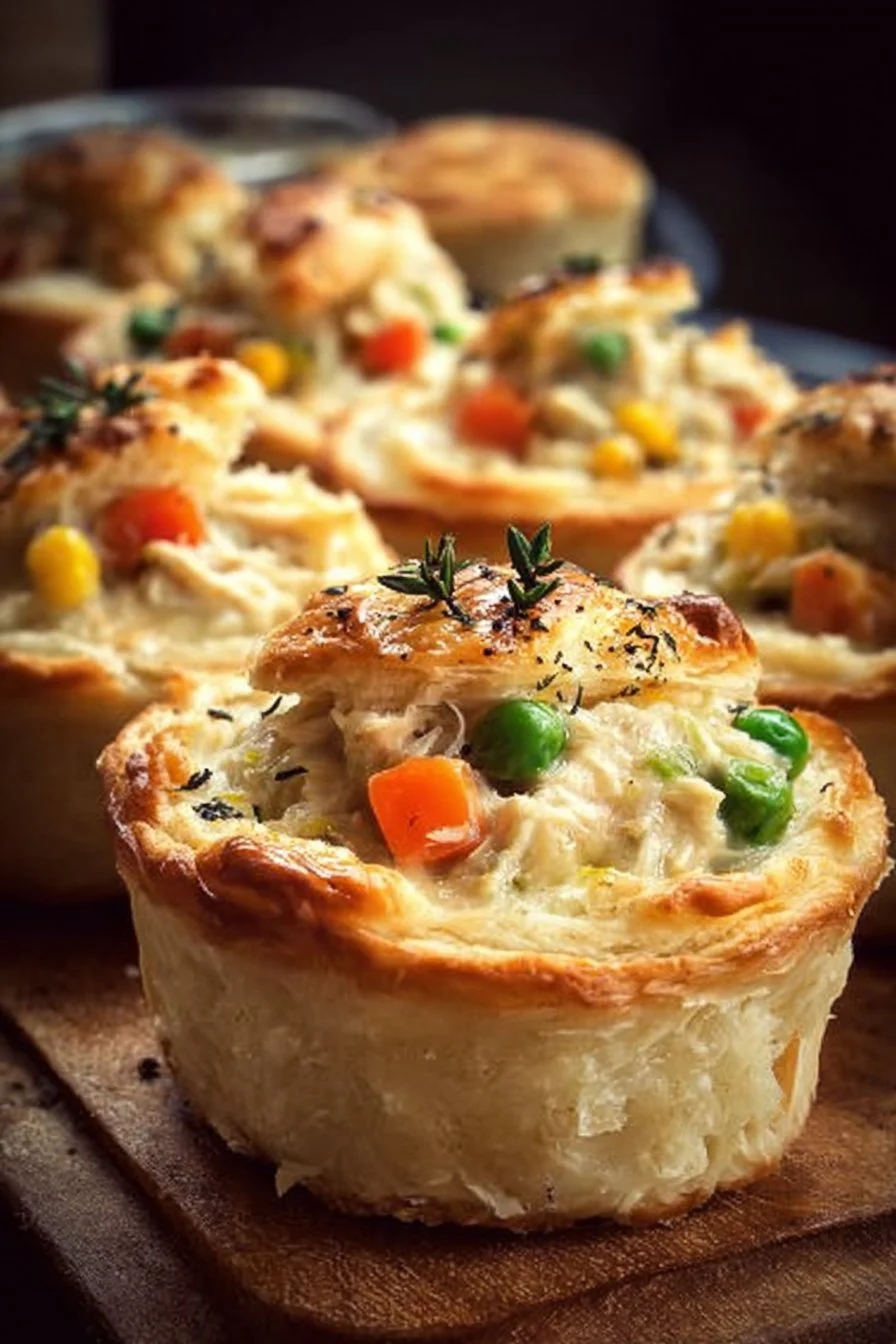 Chicken Pot Pie Biscuit Cups filled with creamy chicken and vegetables