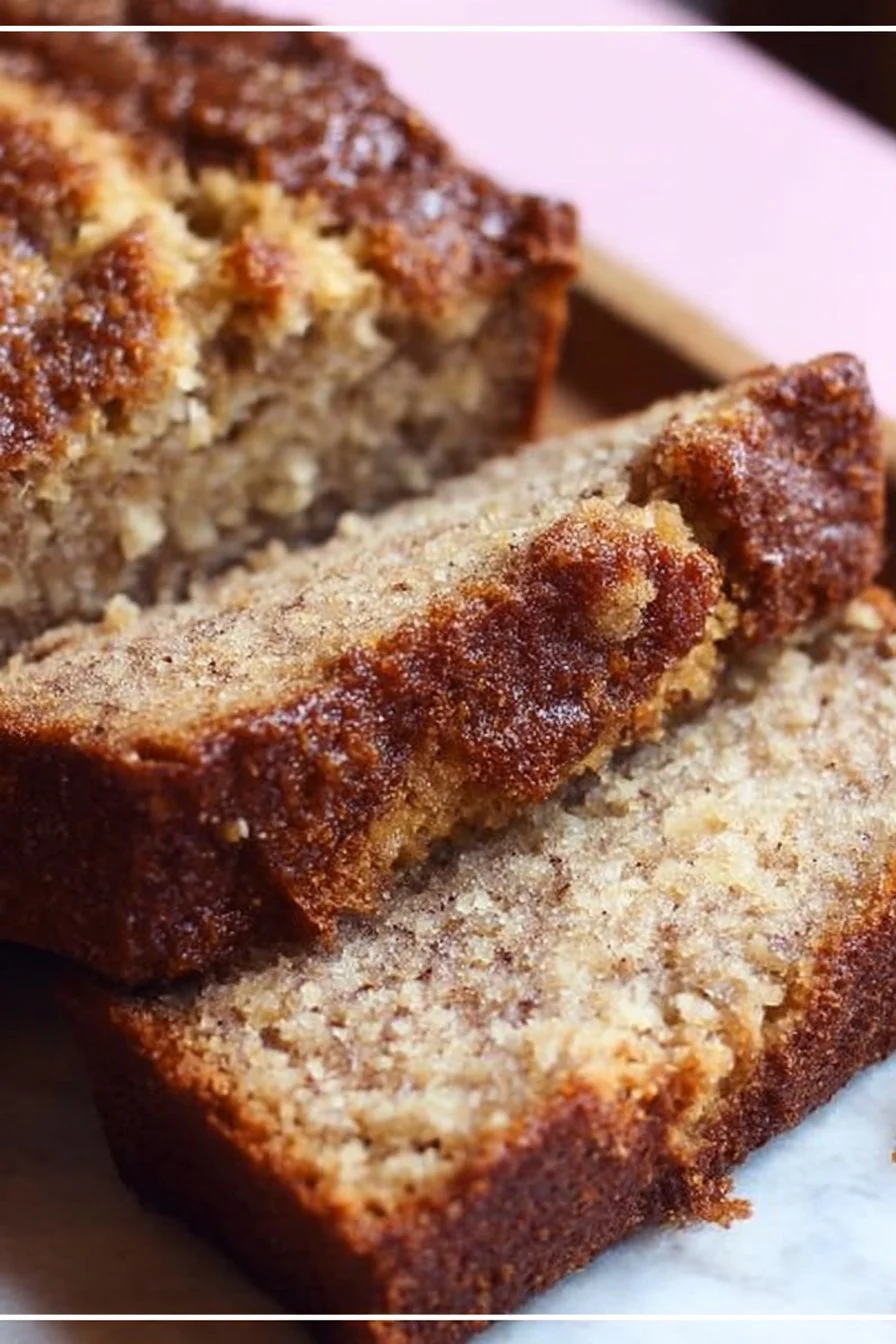 Moist and flavorful coffee cake banana bread served on a wooden board.