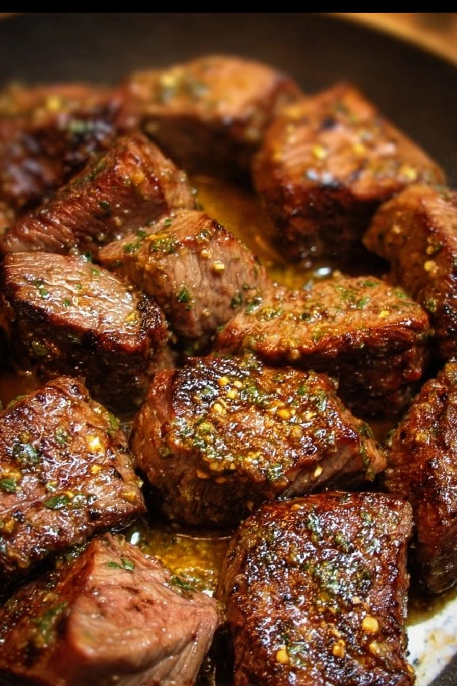 Delicious Cowboy Butter Steak Bites topped with flavorful garlic butter sauce