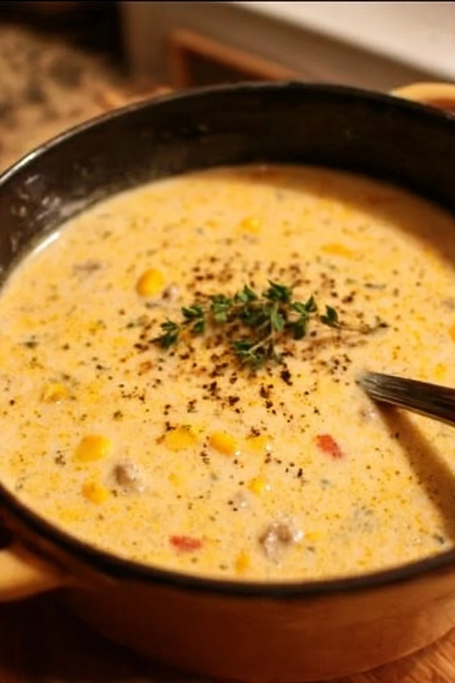 Bowls of creamy cowboy soup topped with fresh herbs and vegetables