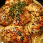 Delicious Crock Pot Angel Chicken served with rice and vegetables