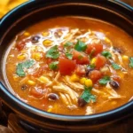 Crockpot Chicken Tortilla Soup in a bowl with toppings