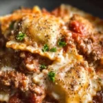 Delicious Crockpot Ravioli Lasagna served with fresh herbs in a cozy dining setting.