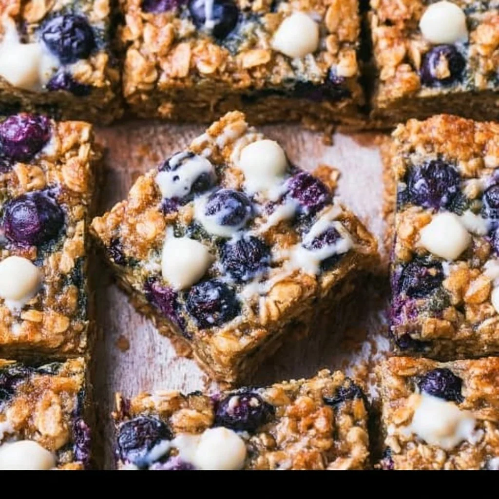 Healthy blueberry breakfast baked oatmeal served in a bowl