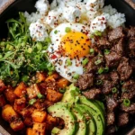 High protein beef bowls filled with fresh ingredients and vibrant colors.