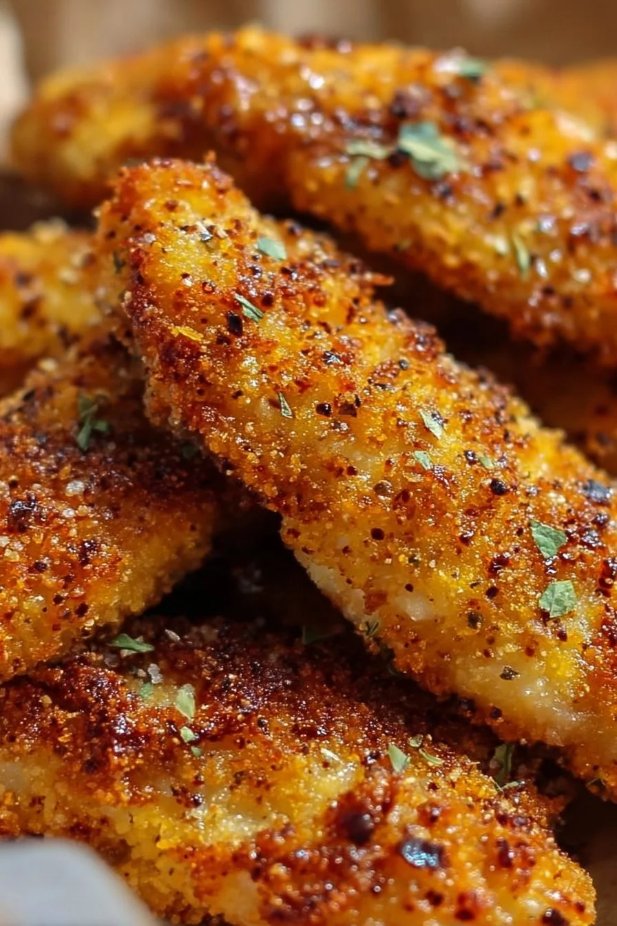 Crispy homemade baked chicken tenders served with dipping sauce