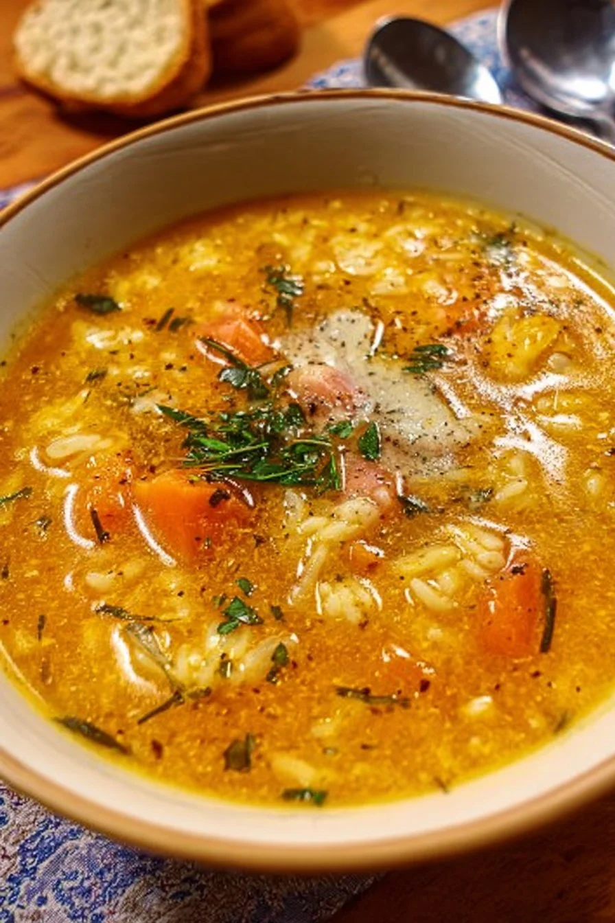 Bowl of Italian Penicillin Soup with herbs and spices