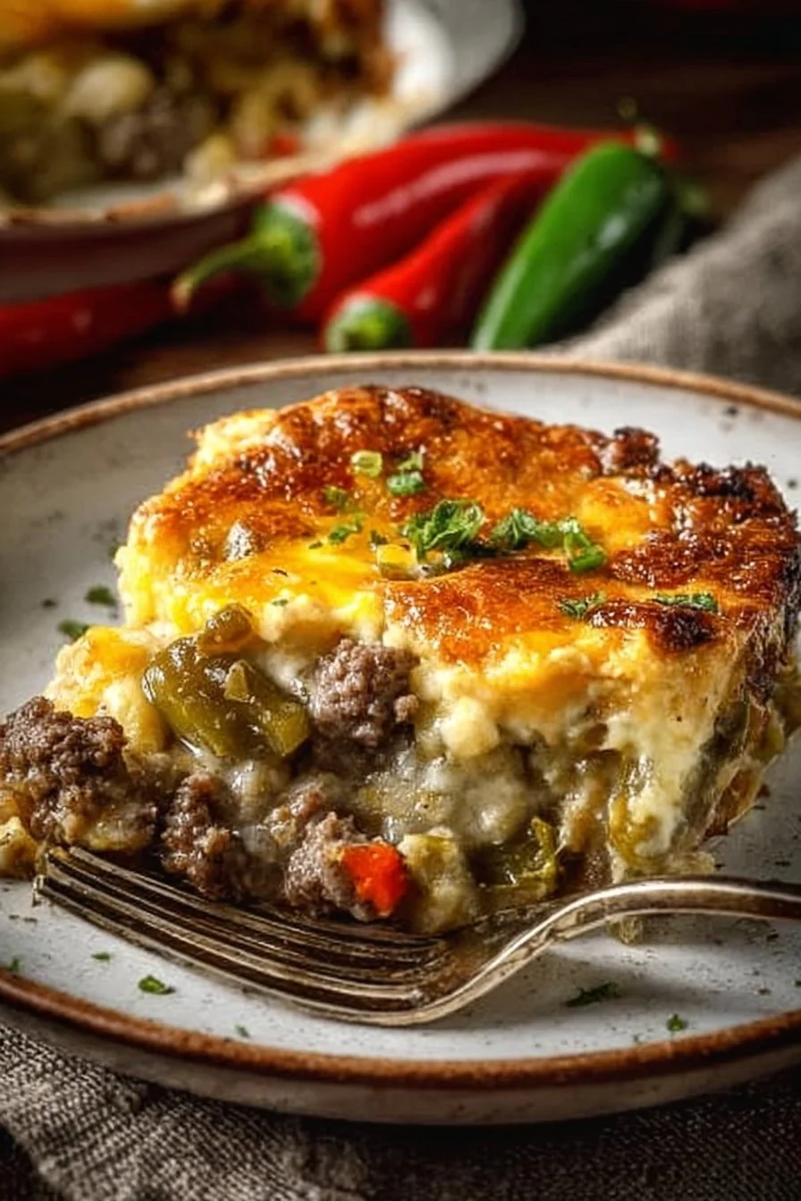 Low Carb Philly Cheesesteak Casserole served in a dish with peppers and cheese