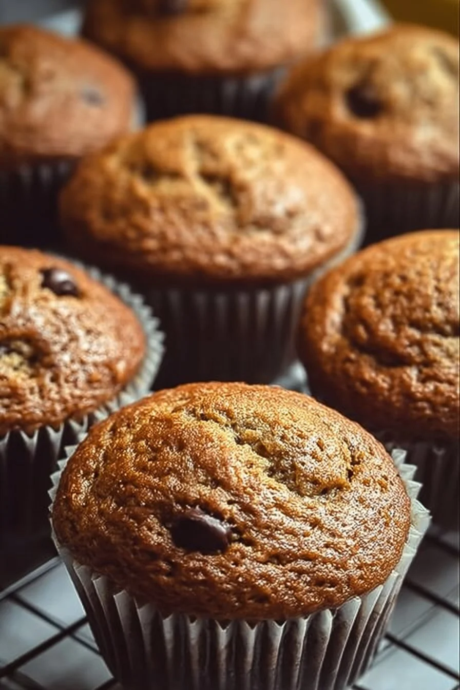 Moist banana bread muffins with ripe bananas and a golden crust