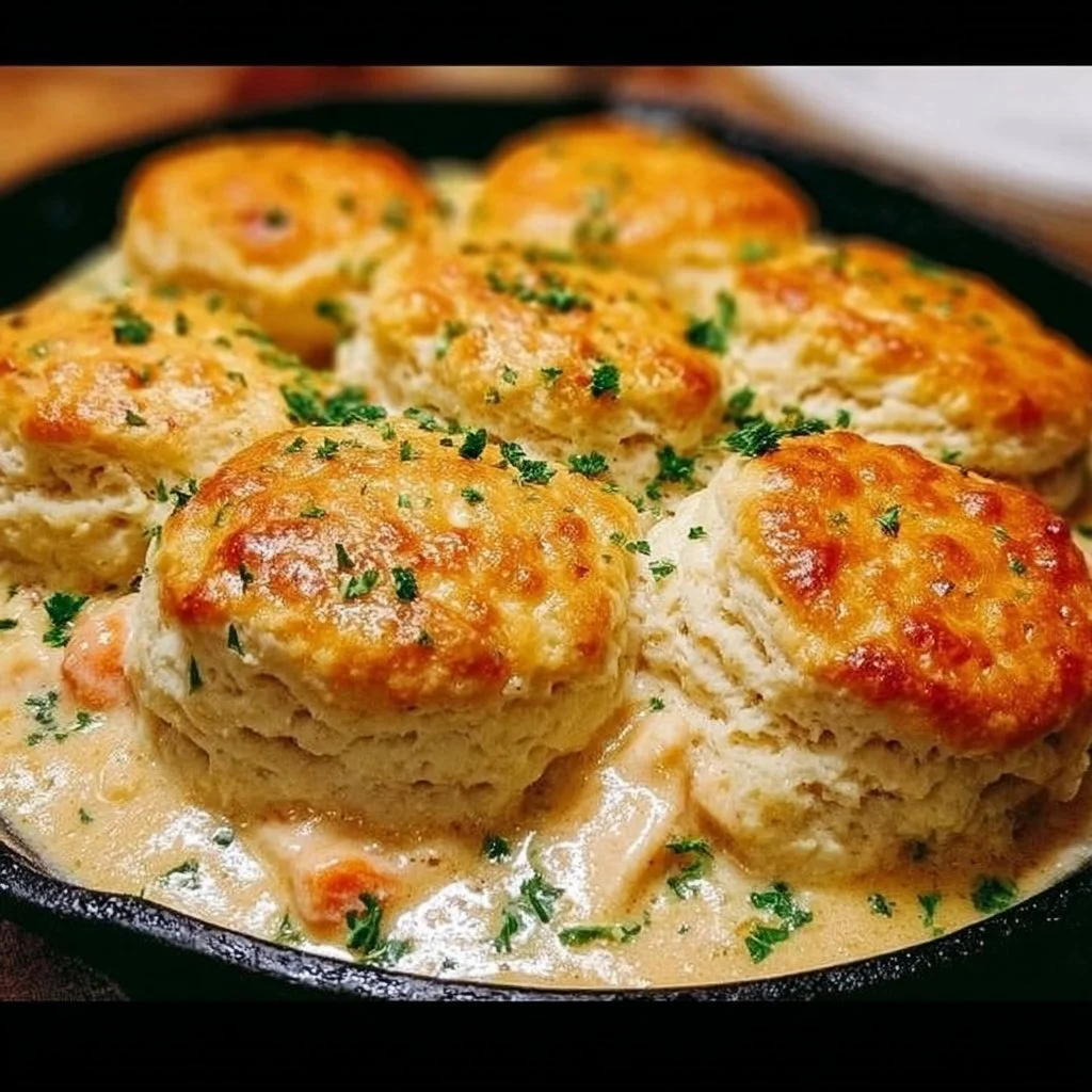 Red Lobster Biscuit Chicken Pot Pie with biscuits and chicken filling