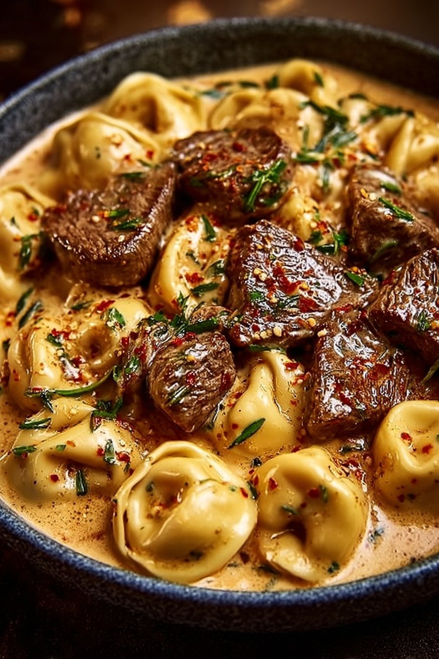 Cracked Garlic Steak Tortellini in Creamhouse Sauce Bliss