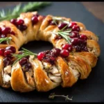 Savory turkey and cranberry crescent ring dish served on a plate