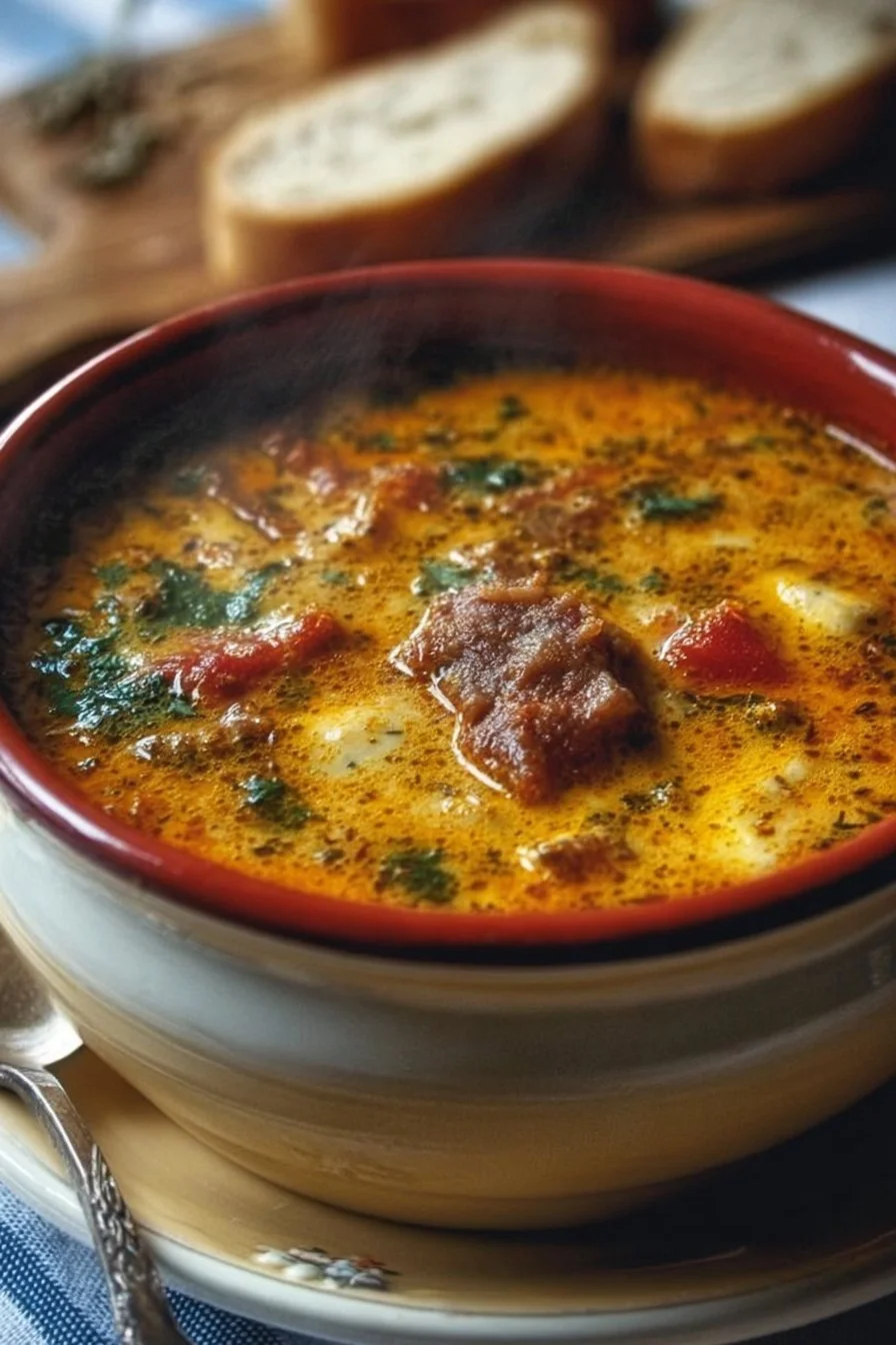Bowl of delicious Tuscan Soup with vegetables and herbs