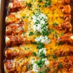 Quick and easy chicken enchiladas topped with cheese and salsa