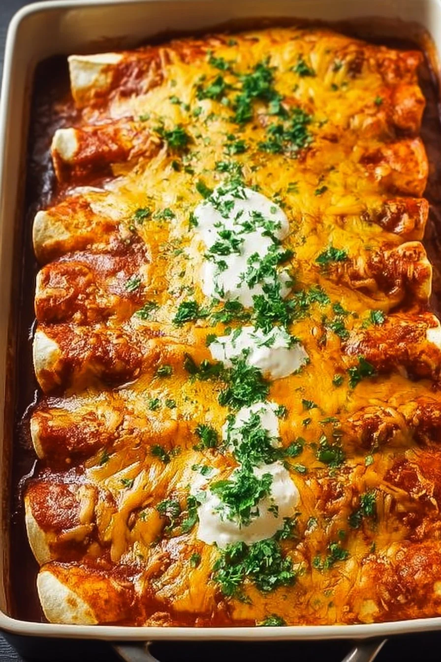 Quick and easy chicken enchiladas topped with cheese and salsa