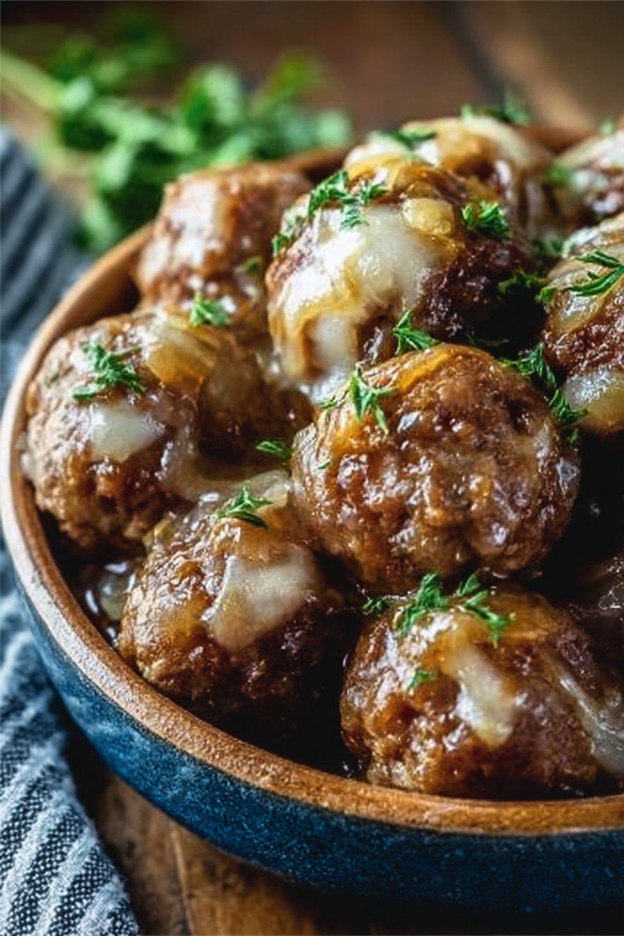 Crockpot French Onion Meatballs