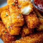 Crispy air fryer mozzarella sticks ready to serve