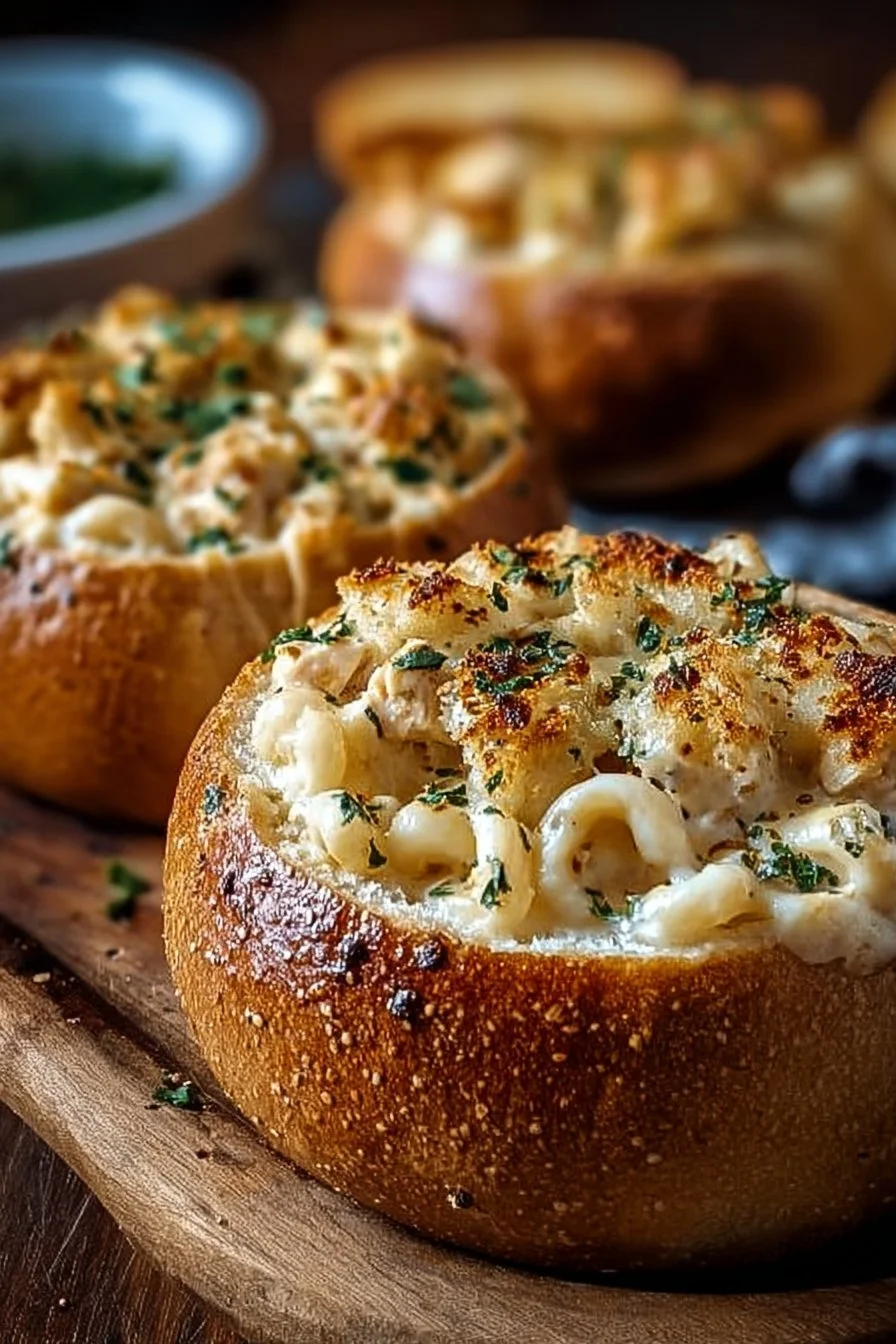 Chicken Alfredo Garlic Bread Bowls