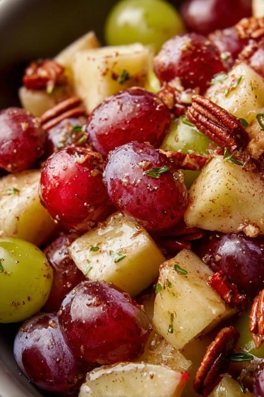 Bowl of Cinnamon Apple Grape Salad with sliced apples and grapes