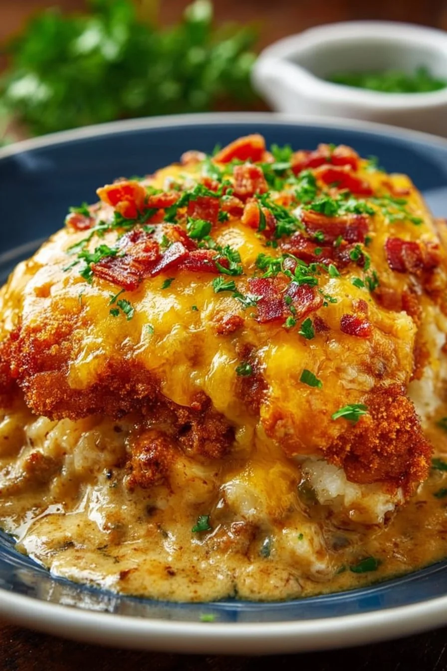 Delicious Cowboy Casserole served in a baking dish with toppings