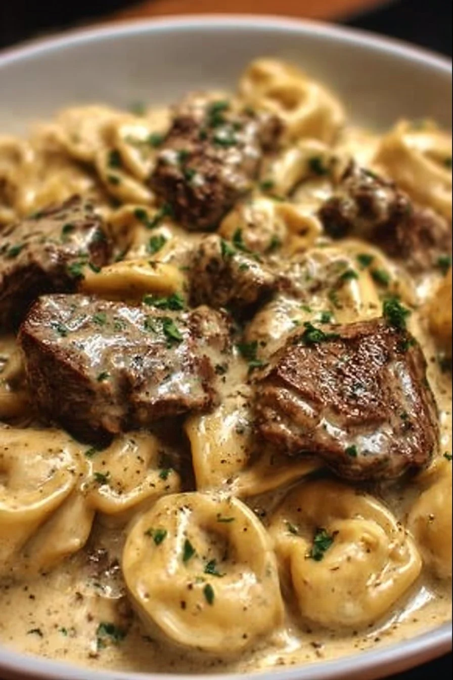 Delicious Cracked Garlic Steak Tortellini in Creamhouse Sauce