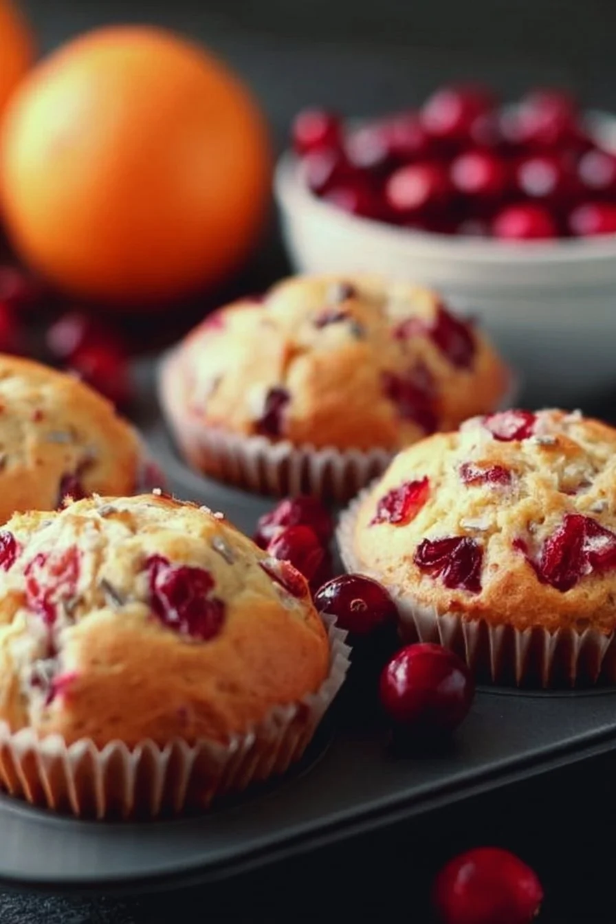 Freshly baked cranberry-orange muffins ready to enjoy.