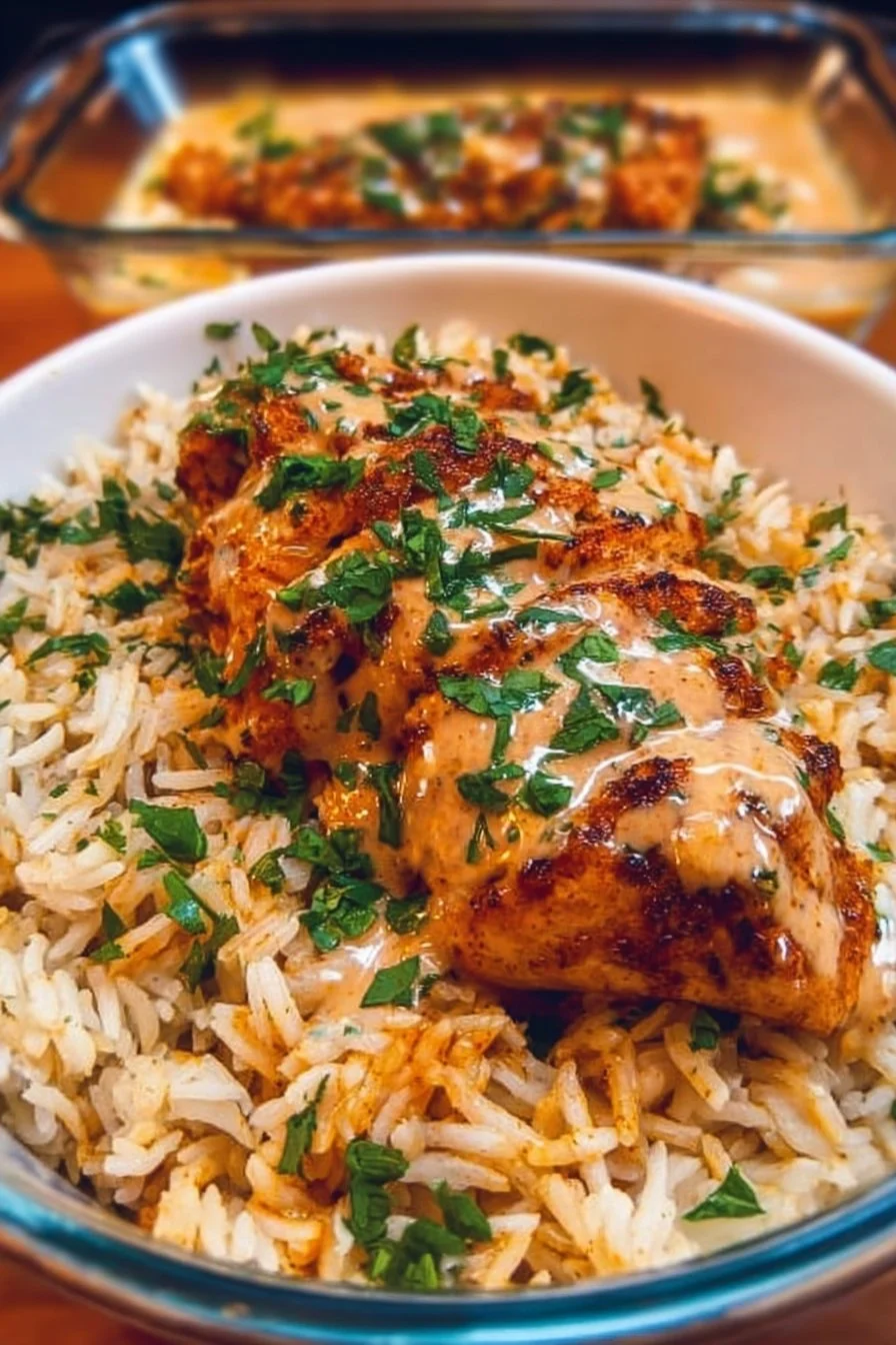 Delicious creamy Cajun chicken served over rice, perfect for dinner.