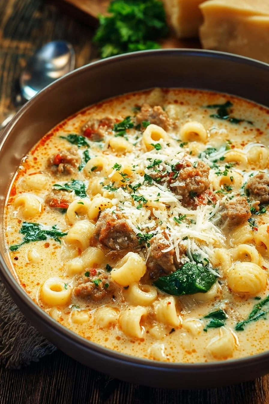 Creamy Parmesan Italian Sausage Ditalini Soup