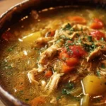 Delicious bowl of Green Chile Chicken Stew topped with fresh cilantro.