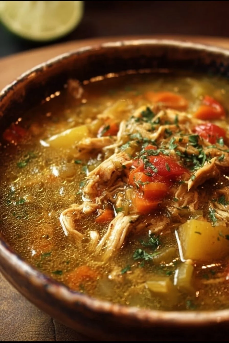 Delicious bowl of Green Chile Chicken Stew topped with fresh cilantro.
