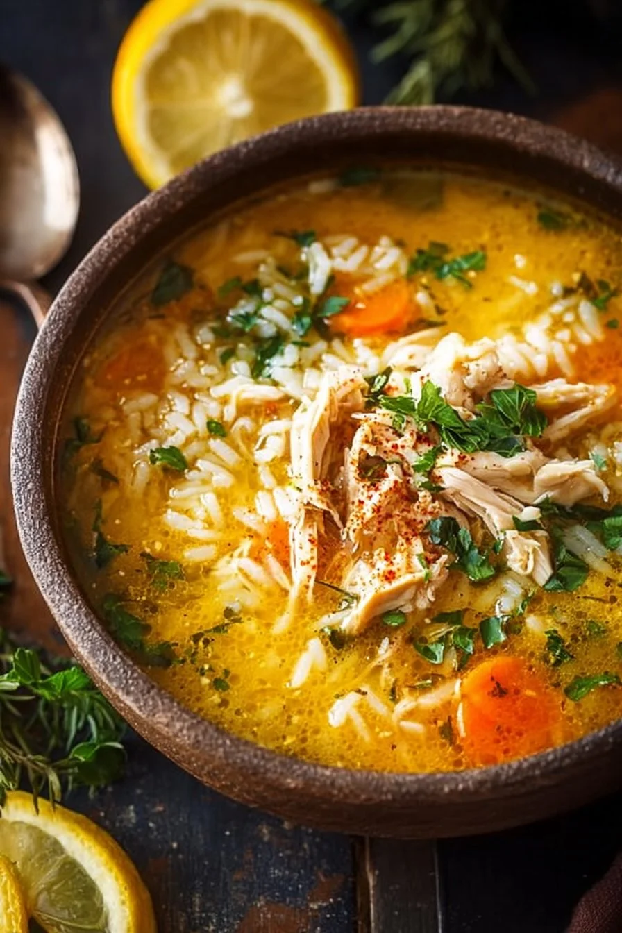 Lemon Ginger Turmeric Chicken and Rice Soup