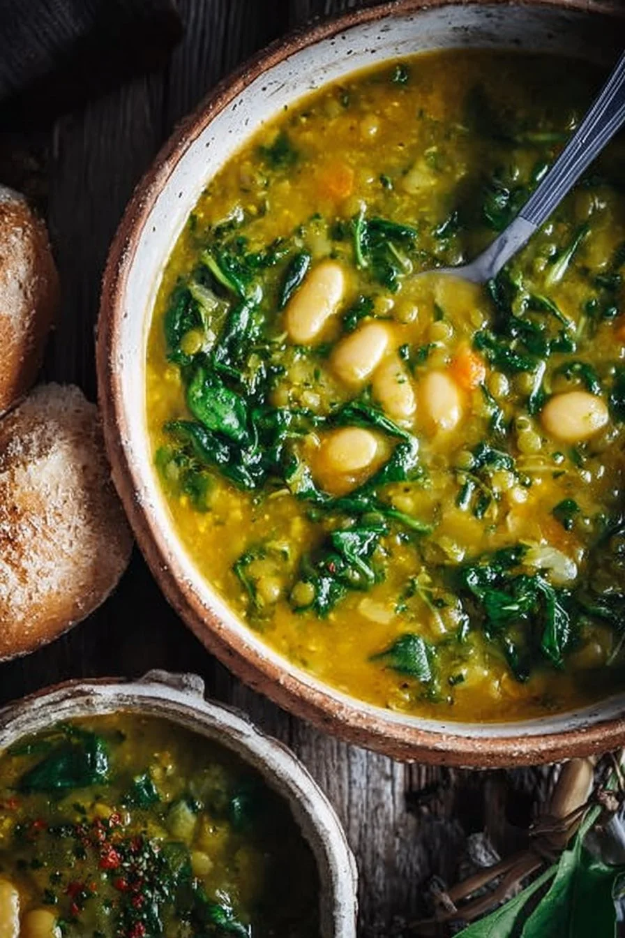 Spinach, lentil and butter bean soup - this easy vegan soup is healthy, hearty and nutritious. It is high …